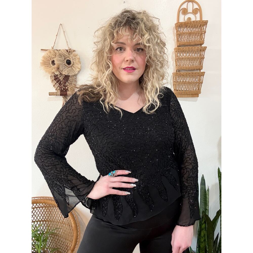 90s Y2K Witchy Whimsygoth Beaded Asymmetrical Top